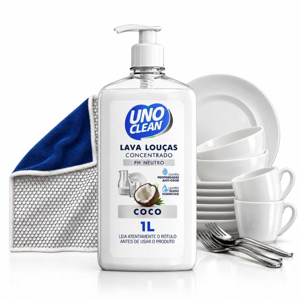 Kit Detergente Lava Louças Concentrado 1L + Pano Aço 2 em 1 Limpa Panelas Limpeza Profunda Remove Gordura Pesada