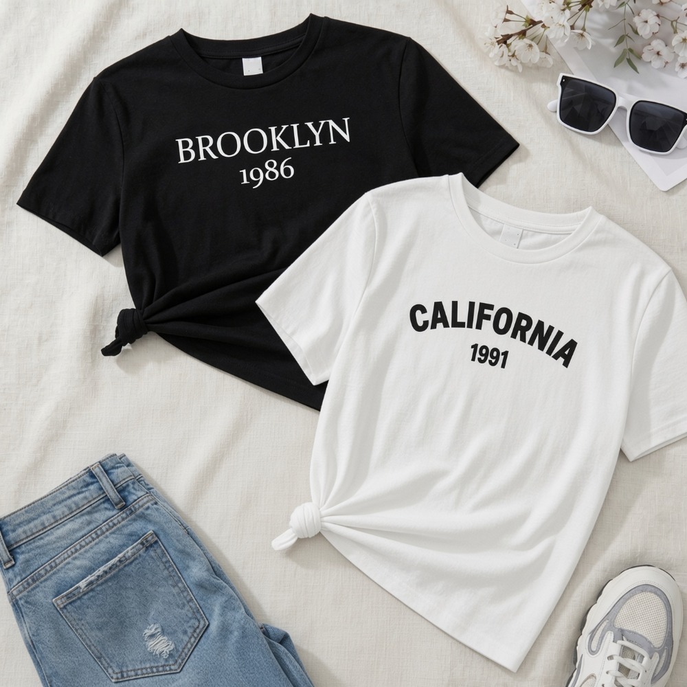 Kit 2 Camisetas Femininas Estampadas | Brooklyn 1986 + California 1991 | Moda Cidades USA