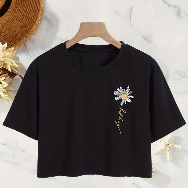 Cropped Happy Estampado Camiseta Curtinha Bloguerinha Estampada Minimalista Estilosa 100% algodão