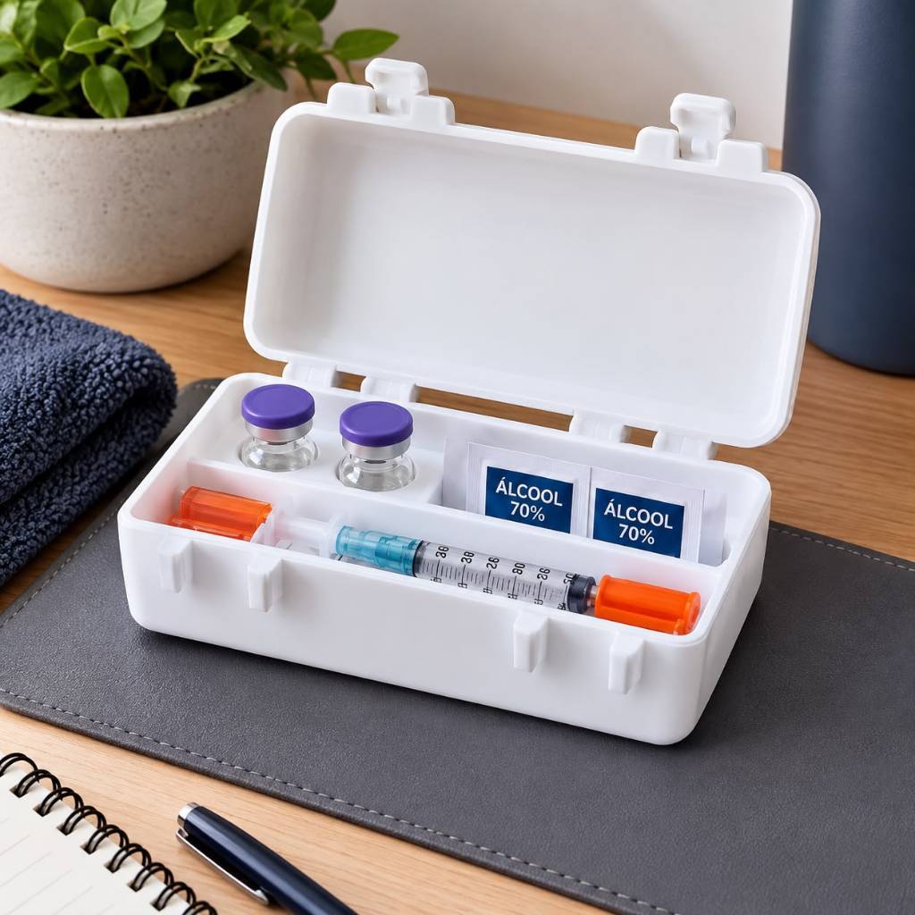 Organizador Porta Ampolas 10ml Estojo Compacto com Compartimentos Seguro Portátil para Transporte e Armazenamento