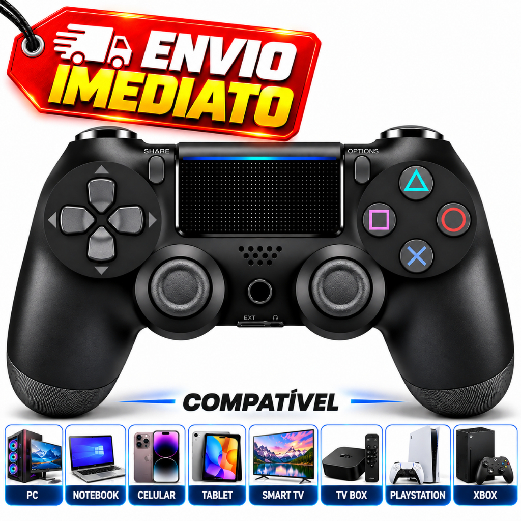 Controle Sem Fio Manete Gamepad Joystick Compativel Ps4 Pc Gamer Notebook Tv Smart Celular Bluetooth
