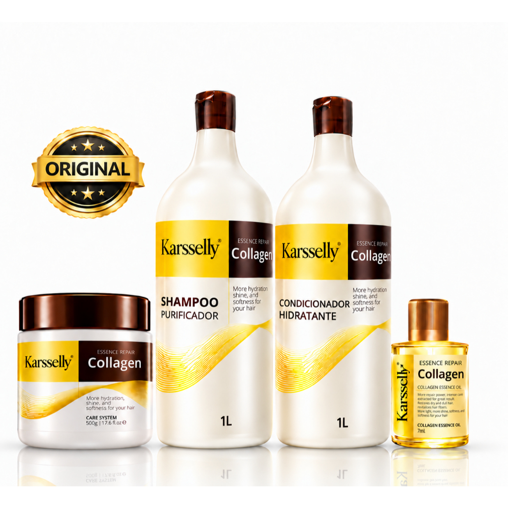 Kit Capilar Completo Karsselly Shampoo e Condicionador 1L + Máscara de Hidratação Colágeno 500g + Óleo Reparador 7ml