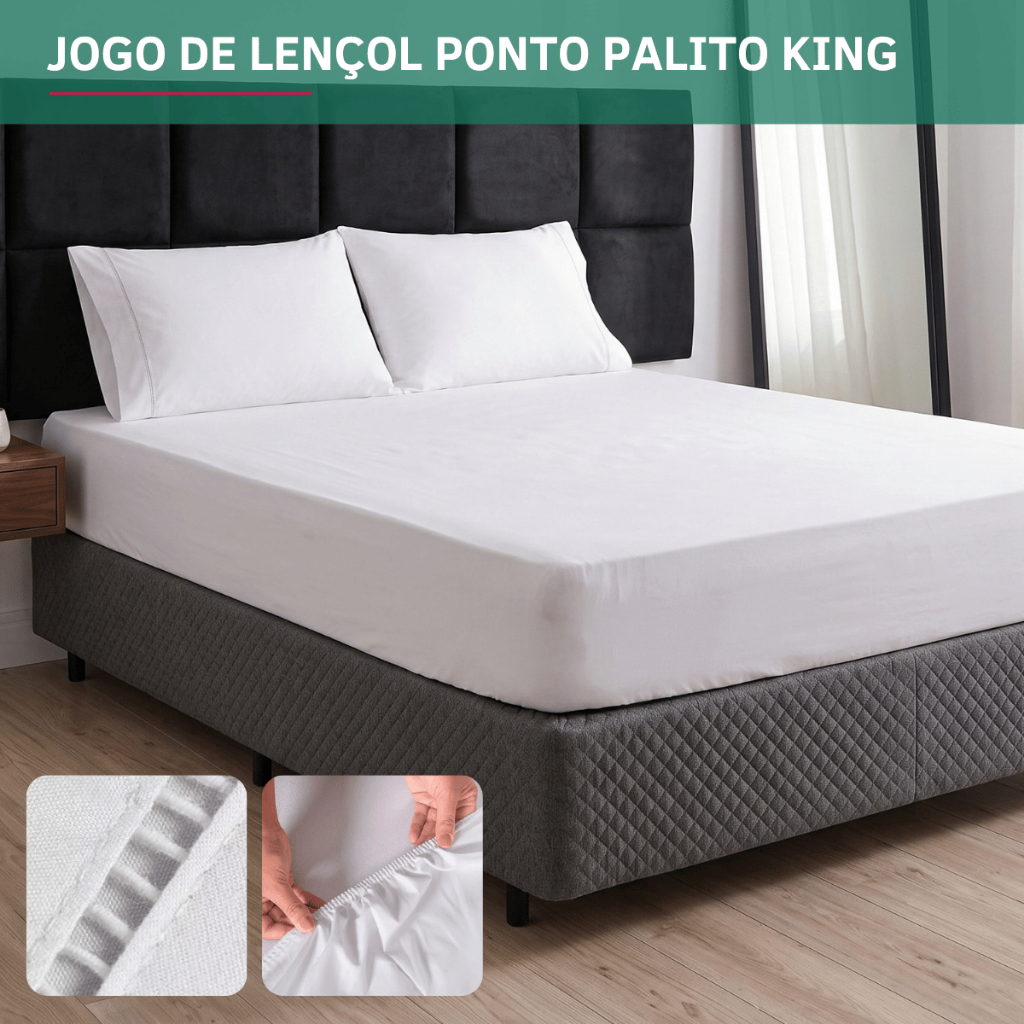 Jogo De Lençol 3 Peças King Padrão 400 Fios C/ Fronha Ponto Palito Macio Confortável Diversas Cores