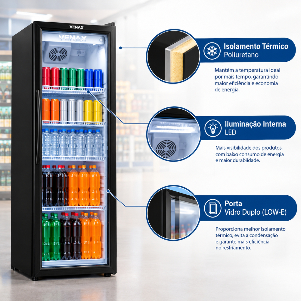 Refrigerador Expositor de Bebidas Venax 209L VV 200 Vidro Duplo LED Preto Fosco 127V · foto 2