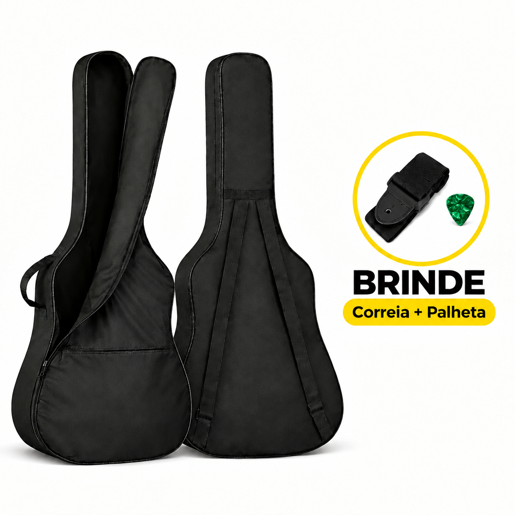 Kit Capa Bag Para Violão Alça Dupla + Correia + Palheta