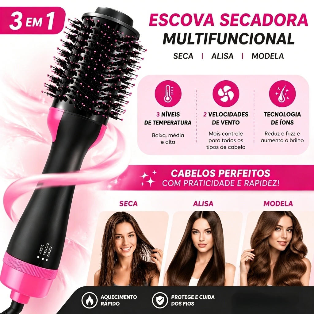 110V/220V Escova Secadora Alisador Elétrica Quente Cabelo Com 4 Em1 secar cabelo profissional