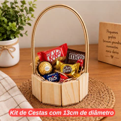 Kit 2/5/10/15/20 Cestas Fraldeira Pinus 13cm com Alça para Presentes e Lembrancinhas