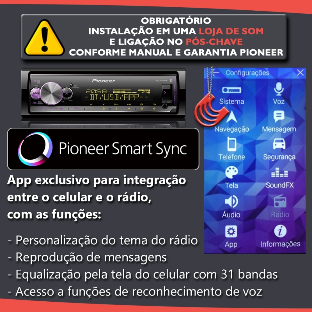 Radio Pioneer MVH-X3000BR Aparelho MP3 Player Auto Som Automotivo Bluetooth Usb Auxiliar P2 FM AM · foto 2