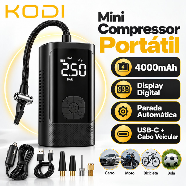 Compressor de Ar Portátil M6 Inflador Digital para Pneus Carro Moto Bike Compacto e Prático
