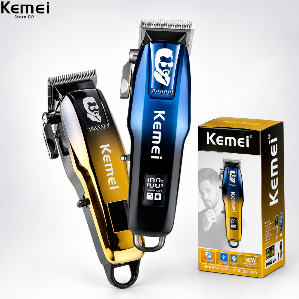 Máquina KEMEI-709A Corte de Cabelo Profissional Portátil USB Sem fio Recarregável Homens Display LCD