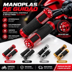 Manopla Luvinha Moto Esportiva Alumínio Borracha Antiderrapante Universal Preta Cromada Dourado Vermelha