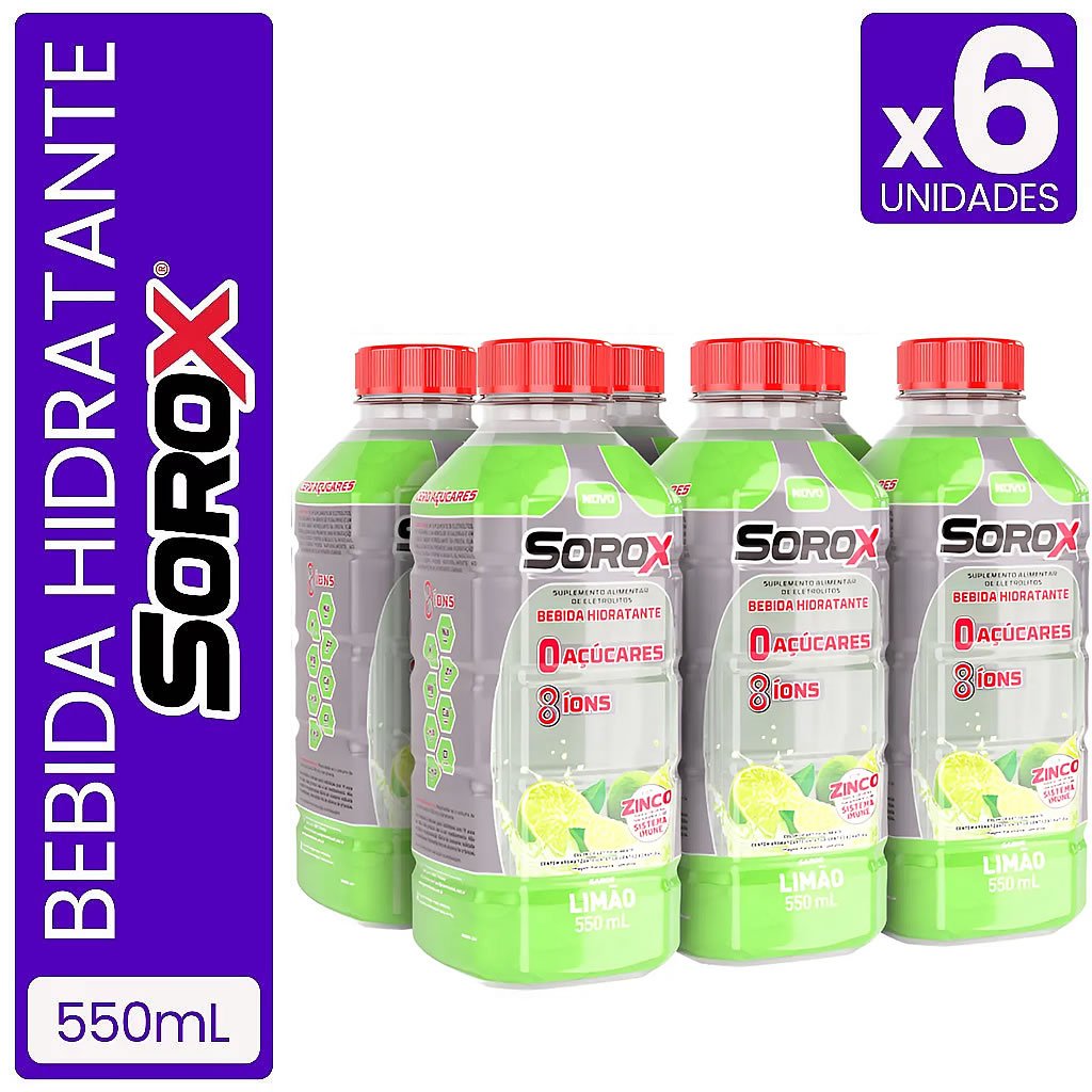 Bebida Hidrotônica Sorox Limão 550ml - Zero Açúcar e Baixa Caloria Pack c/6