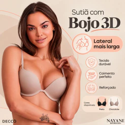 Sutia Sutien Push Up Com Efeito Magico Aumenta Modela e Junta os Seios Com Bojo Bolha 3D
