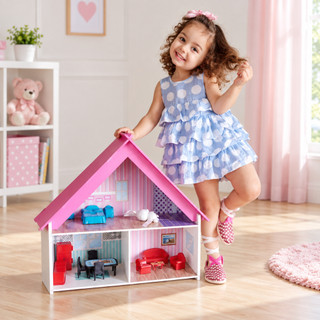 Brinquedo Infantil | Casinha de Boneca Portátil Grande Mobiliada Ambientes 3+