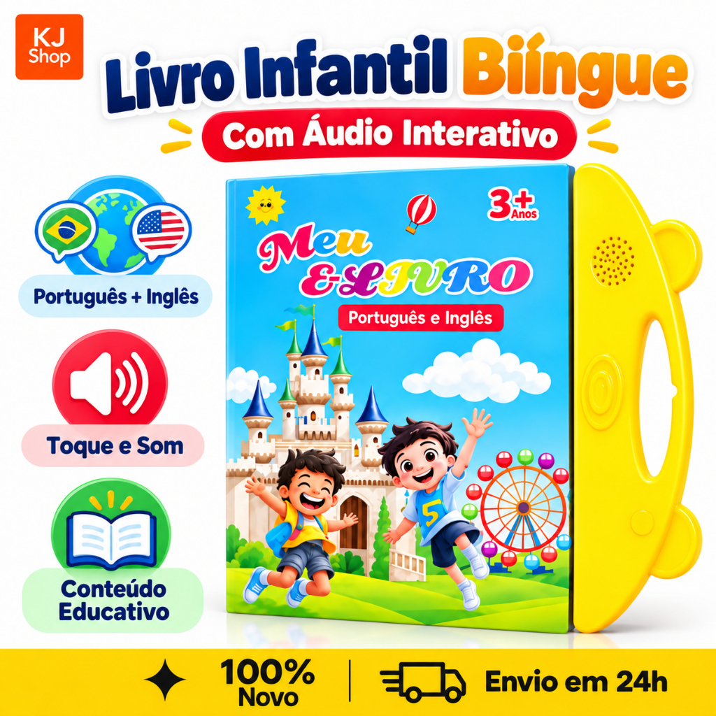 Livro Infantil Bilíngue Português Inglês Livro Interativo com Som Toque Inteligente Educativo Aprendizagem Crianças