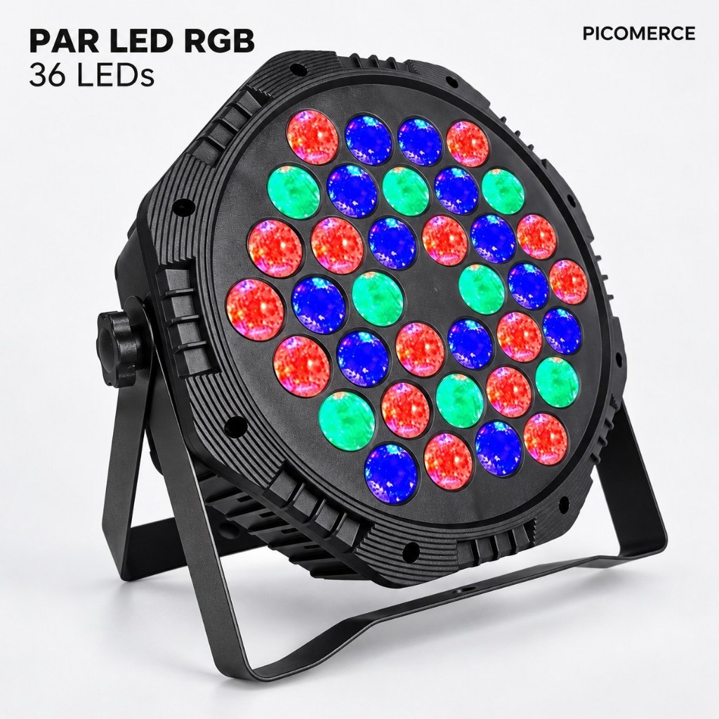 Canhão Refletor PAR LED RGB 36 LEDs DMX512 com Strobo e Ritmo Musical Bivolt para Festa DJ