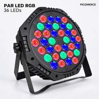 Canhão Refletor PAR LED RGB 36 LEDs DMX512 com Strobo e Ritmo Musical Bivolt para Festa DJ