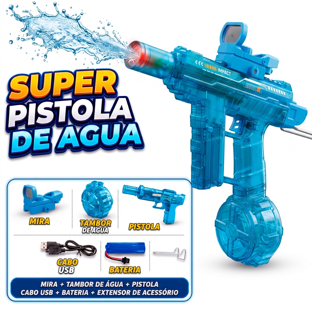 Pistola De Água Submetralhadora Elétrica Automática Recarregável Jato Piscina Praia Infantil