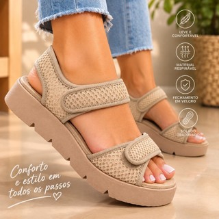 Sandália Feminina Beira Rio 8387517 Papete Confortável Ortopédica  Velcro  Nylon  Free  Leve  Casual