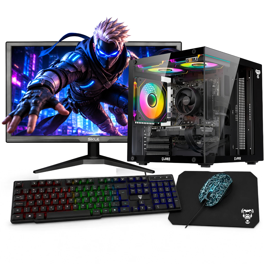 PC Gamer Completo Urias Ryzen 5, RX 580 8GB, 16GB Ram, SSD, Monitor 19,5 + Kit Gamer Computador