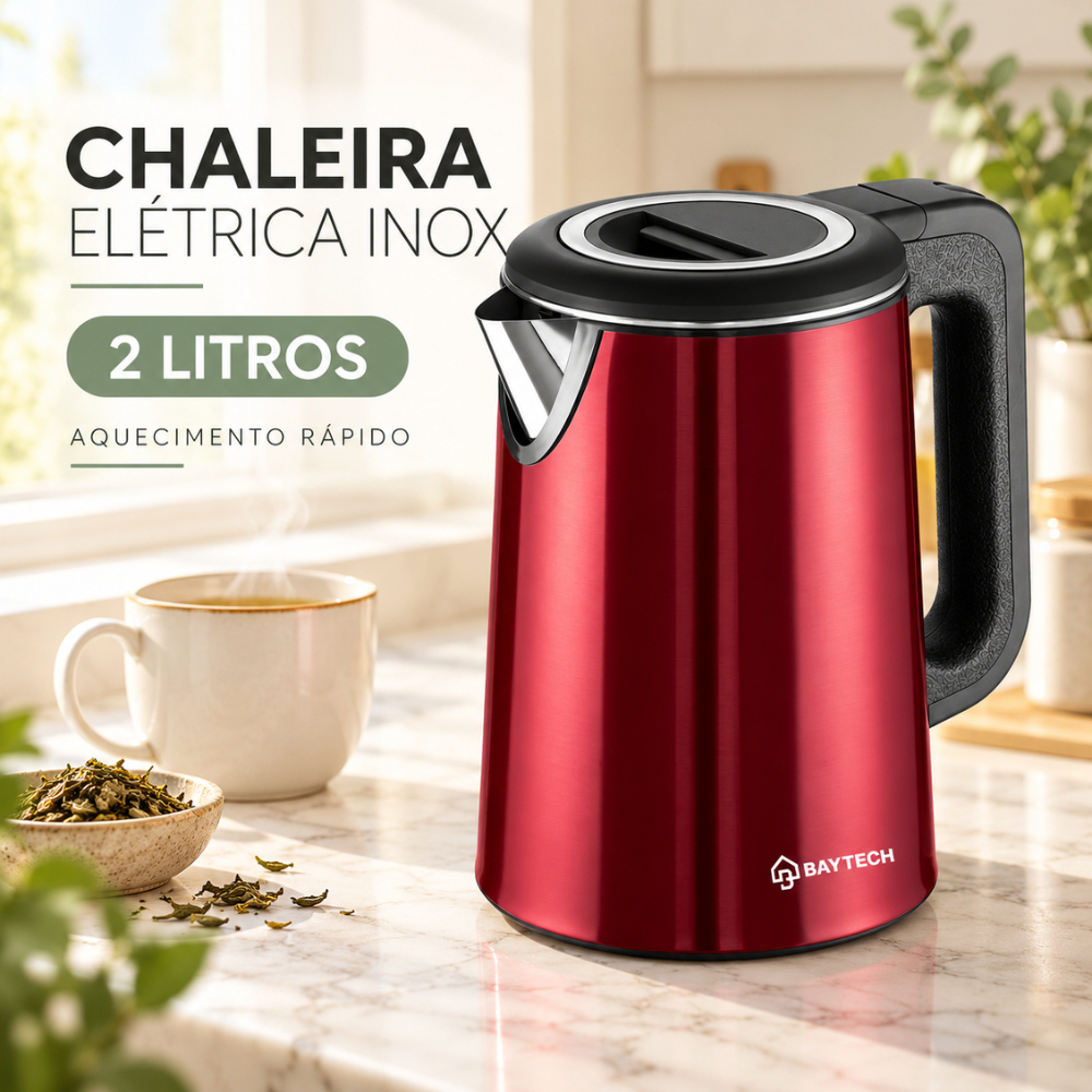 Chaleira Elétrica Inox 2L 127V Aquecimento Rápido para Café e Chá Base Segura INMETRO