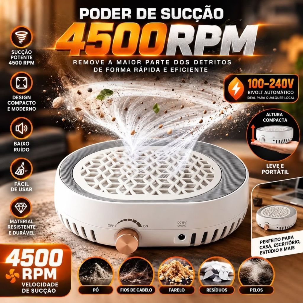 Aspirador Coletor Pó Unhas Manicure Profissional com Regulagem 45.000RPM 100W CS808-1 Oval Bivolt — imagem 2 de 2
