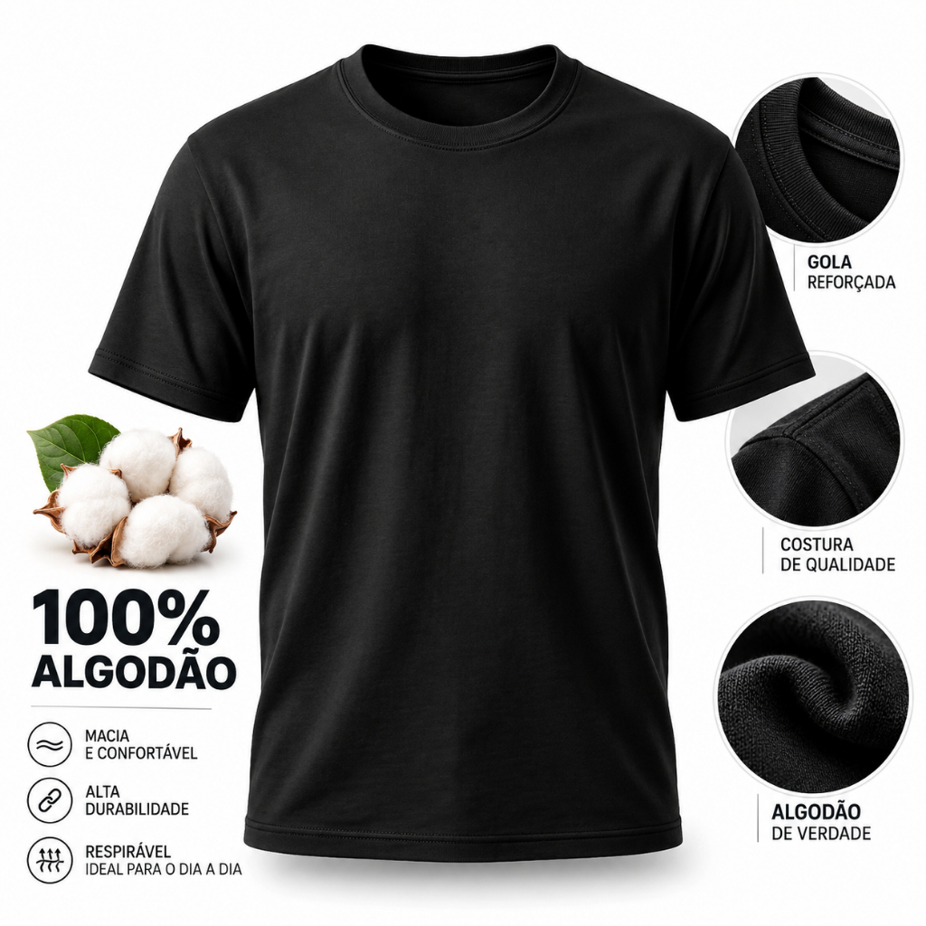 Camiseta Masculina 100% Algodão Básica Dia a Dia Casual Macia Confortável Várias Cores
