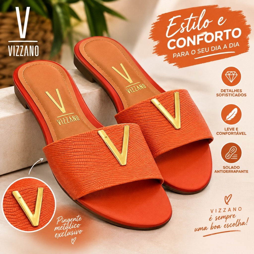 Sandália Rasteira Feminina Vizzano RV6448 Casual Confortável Moda Verão Original Envio Imediato