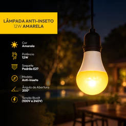Kit Lampadas Led Pera Anti Inseto 12w 3200K Amarelo E27 110v/220v Branco Leitoso Alut By Avant