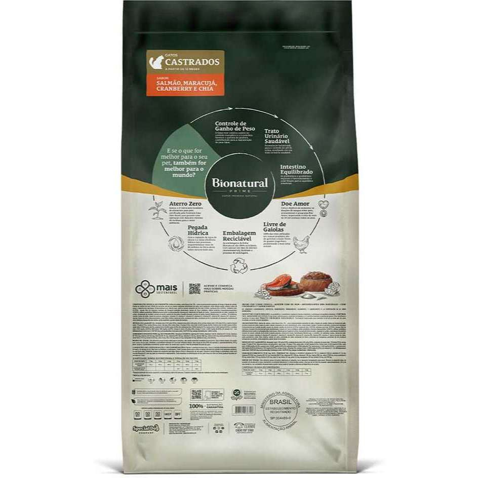 Ração Bionatural Gato Castrado Salmão 7,5 kg — imagem 2 de 2