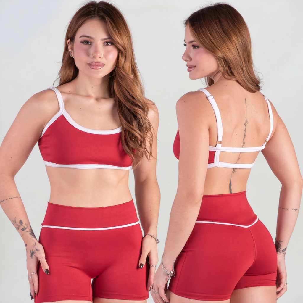Conjunto Fitness Feminino Top e Short Academia Zero Transparencia Cós Alto Poliamida