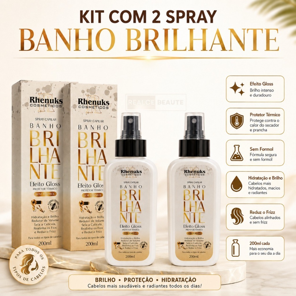 Kit 2 Spray Capilar Banho Brilhante Efeito Gloss Sela a Cutícula 200ml CADA
