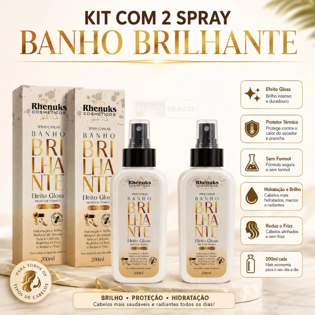 Kit 2 Spray Capilar Banho Brilhante Efeito Gloss Sela a Cutícula 200ml CADA