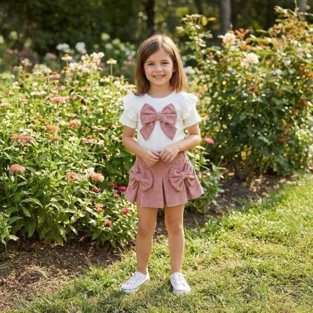 Conjunto Cotelê infantil menina premium duas peça blusa e shorts saia em veludo