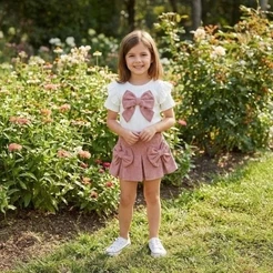 Conjunto Cotelê infantil menina premium duas peça blusa e shorts saia em veludo