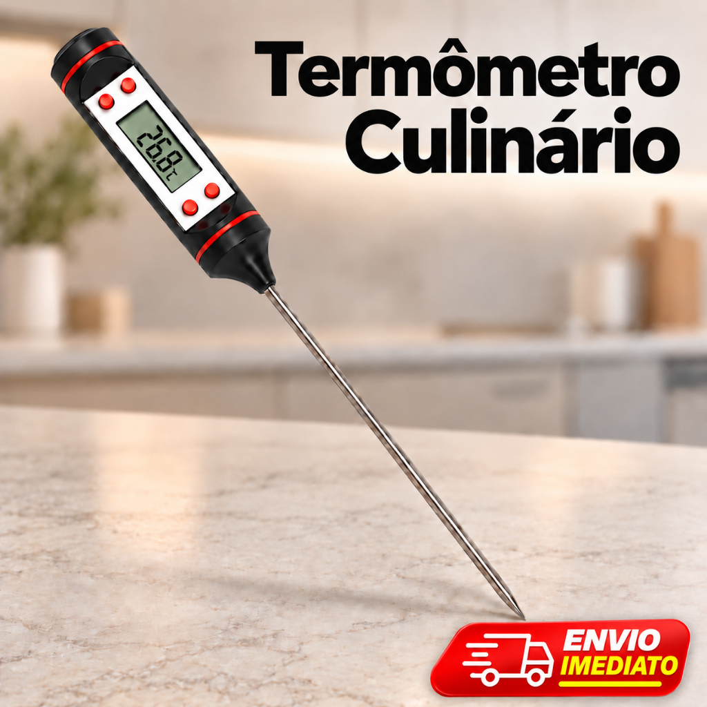 Termômetro Culinário Digital TP101 Espeto Inox 24cm Cozinha Carne Churrasco Leite Chocolate com Pilha LR44 Incluída