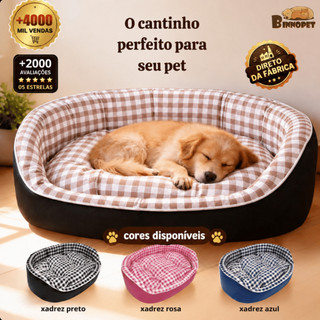 Caminha Pet Cama Para Cachorro e Gato Corino Impermeável Binnopet Premium Dubai Xadrez Bege