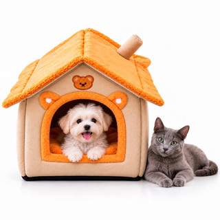 Casinha Pet Toca Pelúcia Marrom Cachorro Iglu para Gato Casa Cama Confortável Cães Pequeno Porte