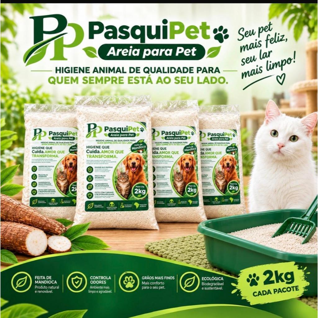 Kit 4 Areia Para Gato Fina 8 quilos Feita de Mandioca Biodegradável PasquiPet