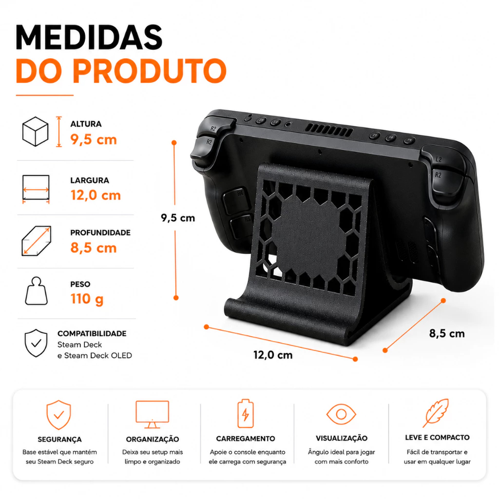 Suporte para Steam Deck V2 Base de Mesa para Steam Deck e Steam Deck OLED Apoio para Carregamento e Organização