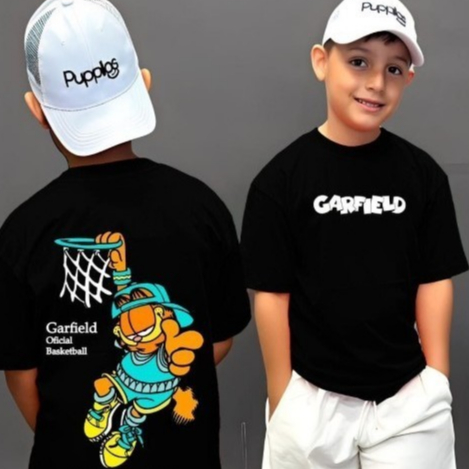 Camiseta Infantil Juvenil Gato Garfield Estiloso Basquete Algodão Premium
