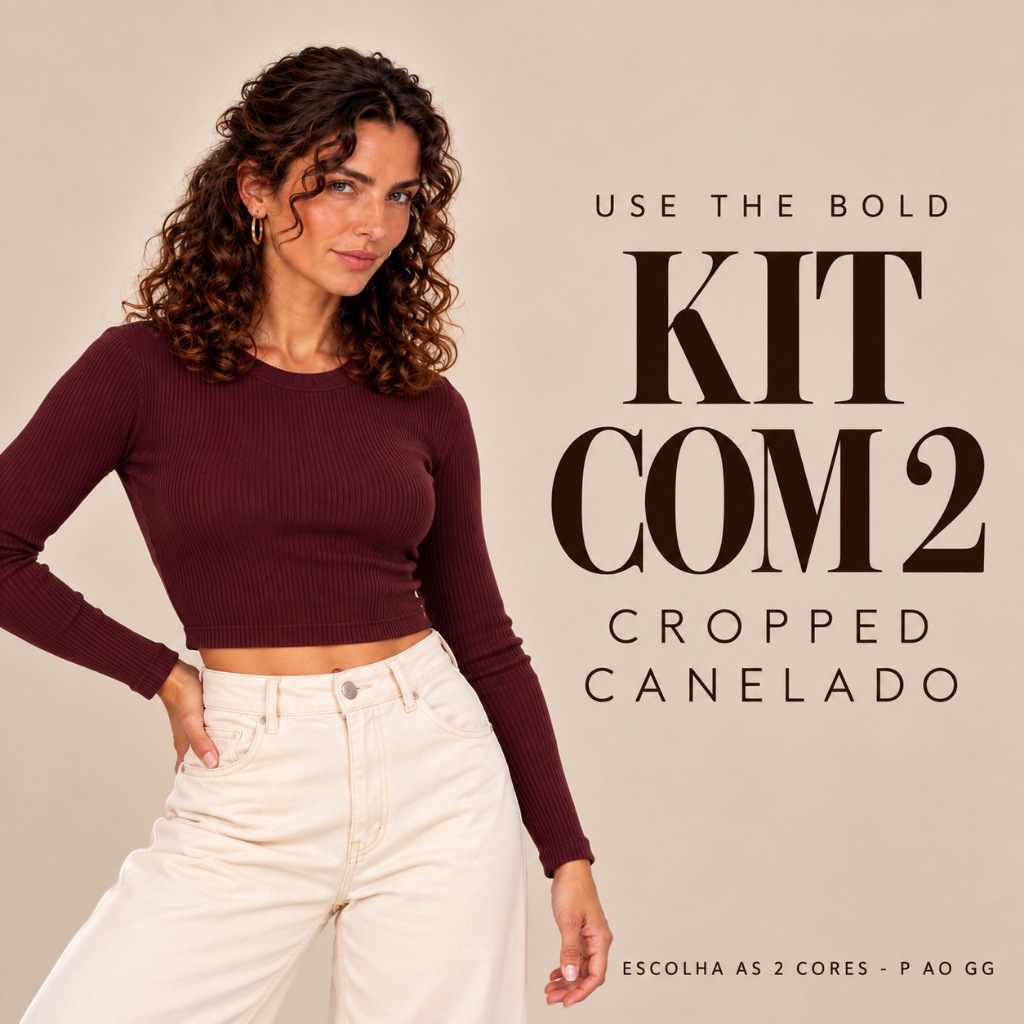 Kit 2 Blusa Cropped Canelada Feminina Manga Longa P ao GG Blusinha Justinha Gola Redonda Malha Premium Inverno