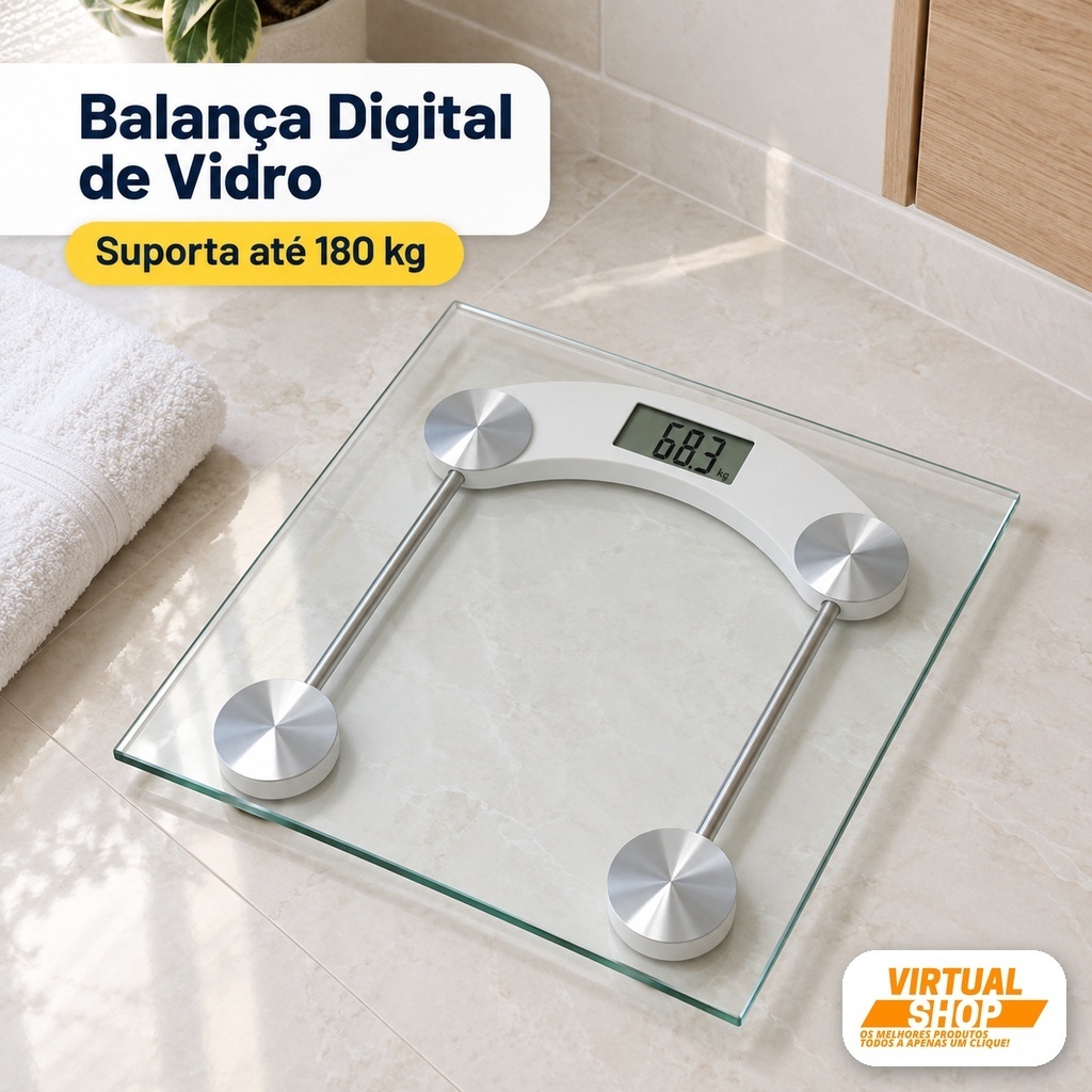 Balança Corporal Digital Banheiro Academia Crossfit Casa Suporta 180kg Vidro