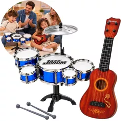 Kit Mini Bateria e Mini Violão Musical Infantil Kit Musical Completo