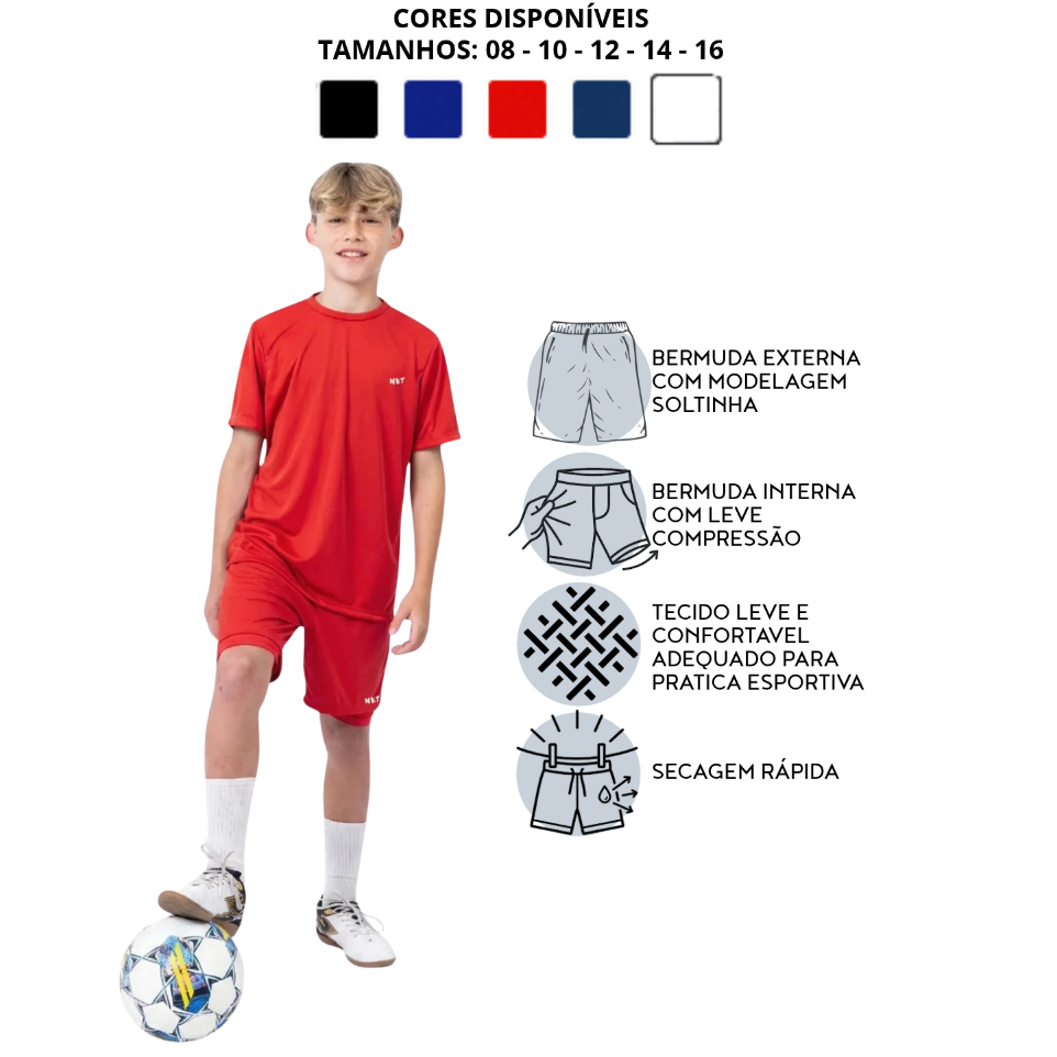 Shorts Multiesporte Infantil Juvenil Masculino 2 em 1 Menino Futebol Corrida Academia Esportivo