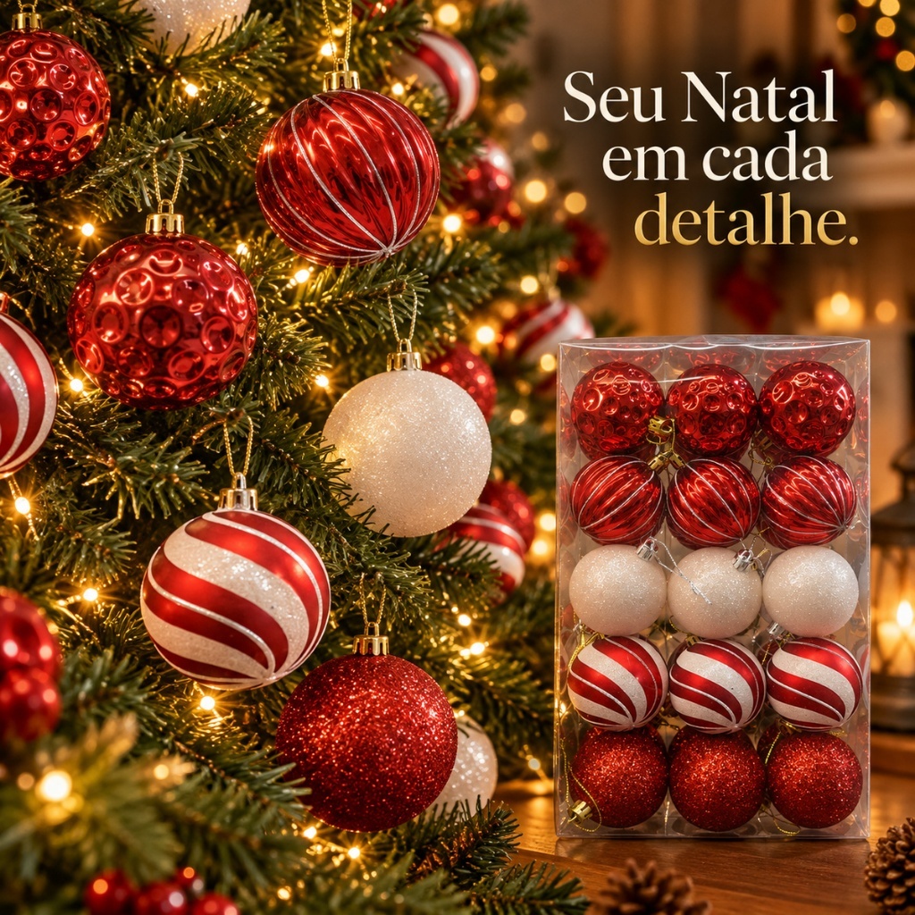 Kit 30 Bolas De Natal 6cm Luxo Decorada Enfeite Decoração Árvore Natal Várias Cores 8 Modelo LuvinCo — imagem 2 de 2