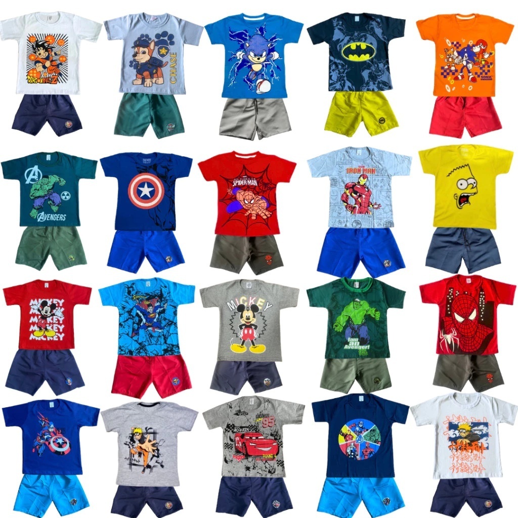 Conjunto Infantil Camiseta e Bermuda Menino Estampa Sortida Masculino