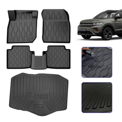 Kit Tapete Bandeja 3D com Bordas Elevadas + Protetor de Porta Malas para T-Cross 2019 a 2026