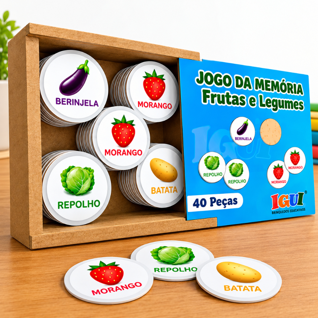 Jogo Da Memória 40 Peças Animais Brinquedo Educativo Didático Pedagógico Infantil MDF Montessori