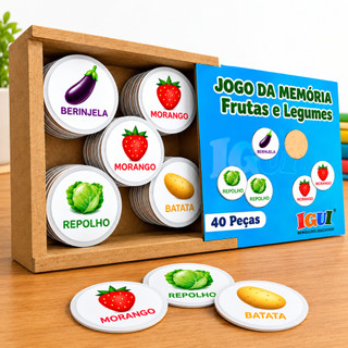 Jogo Da Memória 40 Peças Animais Brinquedo Educativo Didático Pedagógico Infantil MDF Montessori